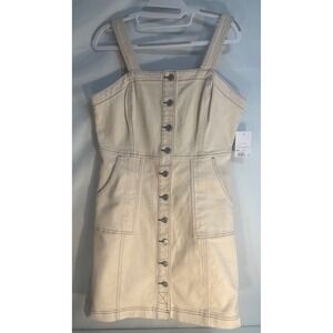 SO Womens Cream Denim Button Front Pinafore Mini Dress Size 13/31W New